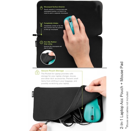 Travel 2-in-1 Mouse Pad And Charger Pouch- Black